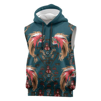 Dark Cyan Blue Bird of Batik Papua Sleeveless Hoodie Exotic Natural Wealth of Papua - Polynesian Pride