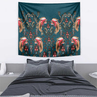 Dark Cyan Blue Bird of Batik Papua Tapestry Exotic Natural Wealth of Papua - Polynesian Pride