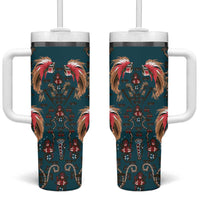 Dark Cyan Blue Bird of Batik Papua Tumbler With Handle Exotic Natural Wealth of Papua - Polynesian Pride