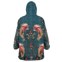 Dark Cyan Blue Bird of Batik Papua Wearable Blanket Hoodie Exotic Natural Wealth of Papua - Polynesian Pride