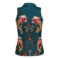 Dark Cyan Blue Bird of Batik Papua Women Sleeveless Polo Shirt Exotic Natural Wealth of Papua - Polynesian Pride