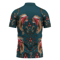 Dark Cyan Blue Bird of Batik Papua Zipper Polo Shirt Exotic Natural Wealth of Papua - Polynesian Pride