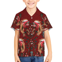 Oxblood Bird of Batik Papua Family Matching Off The Shoulder Long Sleeve Dress and Hawaiian Shirt Exotic Natural Wealth of Papua - Polynesian Pride