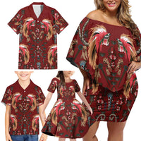 Oxblood Bird of Batik Papua Family Matching Off Shoulder Short Dress and Hawaiian Shirt Exotic Natural Wealth of Papua - Polynesian Pride