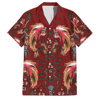 Oxblood Bird of Batik Papua Family Matching Off Shoulder Short Dress and Hawaiian Shirt Exotic Natural Wealth of Papua - Polynesian Pride