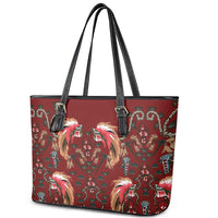Oxblood Bird of Batik Papua Leather Tote Bag Exotic Natural Wealth of Papua - Polynesian Pride