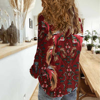 Oxblood Bird of Batik Papua Women Casual Shirt Exotic Natural Wealth of Papua - Polynesian Pride