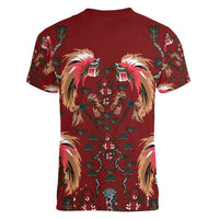 Oxblood Bird of Batik Papua Women V-Neck T-Shirt Exotic Natural Wealth of Papua - Polynesian Pride