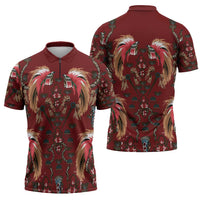 Oxblood Bird of Batik Papua Zipper Polo Shirt Exotic Natural Wealth of Papua - Polynesian Pride