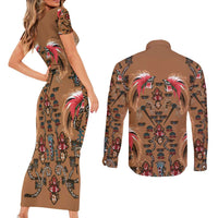 Terracotta Bird of Batik Papua Couples Matching Short Sleeve Bodycon Dress and Long Sleeve Button Shirt Exotic Natural Wealth of Papua LT9 - Polynesian Pride