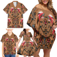 Terracotta Bird of Batik Papua Family Matching Off Shoulder Short Dress and Hawaiian Shirt Exotic Natural Wealth of Papua - Polynesian Pride