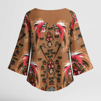 Terracotta Bird of Batik Papua Kimono Sleeve Blouse Exotic Natural Wealth of Papua - Polynesian Pride