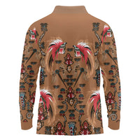 Terracotta Bird of Batik Papua Long Sleeve Polo Shirt Exotic Natural Wealth of Papua - Polynesian Pride