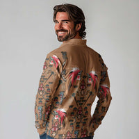 Terracotta Bird of Batik Papua Long Sleeve Polo Shirt Exotic Natural Wealth of Papua - Polynesian Pride