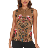 Terracotta Bird of Batik Papua Women Sleeveless Polo Shirt Exotic Natural Wealth of Papua - Polynesian Pride