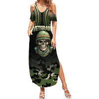 Veterans Day Family Matching Summer Maxi Dress and Hawaiian Shirt War Never Leaves A Veteran Proud Military LT9 Mom's Dress Black - Polynesian Pride