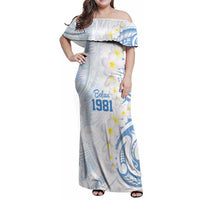 Palau 1981 Tribal Tattoo Family Matching Off Shoulder Maxi Dress and Hawaiian Shirt with Belau Plumeria Flowers