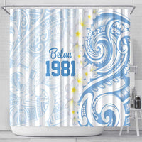 Palau 1981 Tribal Tattoo Shower Curtain with Belau Plumeria Flowers