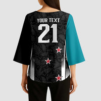 Custom NZ Cricket Pride Kimono Sleeve Blouse Silver Fern Fan Supporter Apparel - Polynesian Pride
