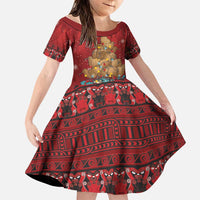 Funny Kiwi Bird Xmas Tree Family Matching Summer Maxi Dress and Hawaiian Shirt New Zealand Tribal Christmas Spirit LT9 Daughter's Dress Red - Polynesian Pride