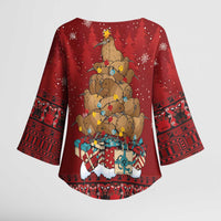 Funny Kiwi Bird Xmas Tree Kimono Sleeve Blouse New Zealand Tribal Christmas Spirit - Polynesian Pride