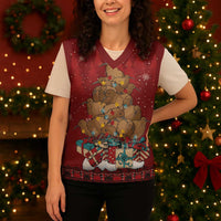 Funny Kiwi Bird Xmas Tree Christmas Knitted V-Neck Vest New Zealand Tribal Christmas Spirit - Polynesian Pride