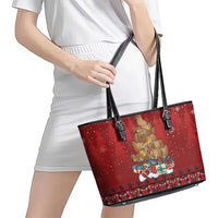 Funny Kiwi Bird Xmas Tree Leather Tote Bag New Zealand Tribal Christmas Spirit - Polynesian Pride
