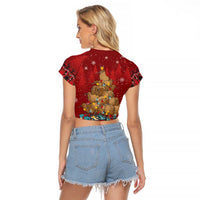 Funny Kiwi Bird Xmas Tree Raglan Cropped T Shirt New Zealand Tribal Christmas Spirit - Polynesian Pride