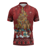 Funny Kiwi Bird Xmas Tree Zipper Polo Shirt New Zealand Tribal Christmas Spirit - Polynesian Pride