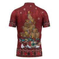 Funny Kiwi Bird Xmas Tree Zipper Polo Shirt New Zealand Tribal Christmas Spirit - Polynesian Pride