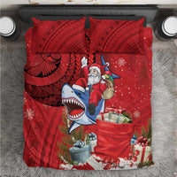 Funny Santa Riding Shark Bedding Set Polynesian Tribal Christmas Spirit LT9 Red - Polynesian Pride