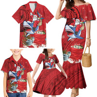 Funny Santa Riding Shark Family Matching Mermaid Dress and Hawaiian Shirt Polynesian Tribal Christmas Spirit - Polynesian Pride