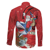 Funny Santa Riding Shark Family Matching Mermaid Dress and Hawaiian Shirt Polynesian Tribal Christmas Spirit - Polynesian Pride