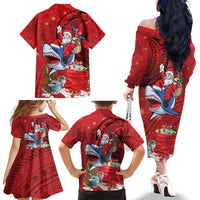 Funny Santa Riding Shark Family Matching Off The Shoulder Long Sleeve Dress and Hawaiian Shirt Polynesian Tribal Christmas Spirit LT9 - Polynesian Pride