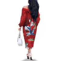 Funny Santa Riding Shark Family Matching Off The Shoulder Long Sleeve Dress and Hawaiian Shirt Polynesian Tribal Christmas Spirit LT9 - Polynesian Pride