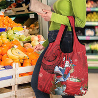Funny Santa Riding Shark Grocery Bag Polynesian Tribal Christmas Spirit - Polynesian Pride