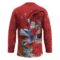 Funny Santa Riding Shark Hockey Jersey Polynesian Tribal Christmas Spirit LT9 - Polynesian Pride