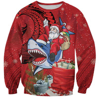 Funny Santa Riding Shark Sweatshirt Polynesian Tribal Christmas Spirit LT9 Unisex Red - Polynesian Pride