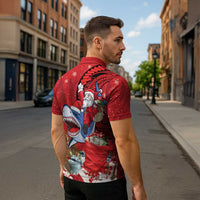 Funny Santa Riding Shark Zipper Polo Shirt Polynesian Tribal Christmas Spirit - Polynesian Pride