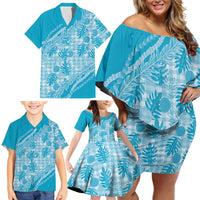 Hawaii Breadfruit Palaka Family Matching Off Shoulder Short Dress and Hawaiian Shirt Polu Maile Lei - Polynesian Pride