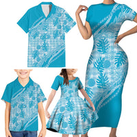 Hawaii Breadfruit Palaka Family Matching Short Sleeve Bodycon Dress and Hawaiian Shirt Polu Maile Lei - Polynesian Pride