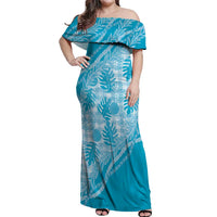 Hawaii Breadfruit Palaka Off Shoulder Maxi Dress Polu Maile Lei - Polynesian Pride
