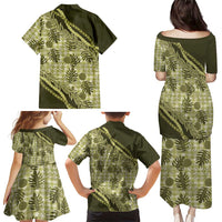 Hawaii Breadfruit Palaka Family Matching Puletasi and Hawaiian Shirt Omaomao Maile Lei - Polynesian Pride