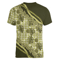 Hawaii Breadfruit Palaka Women V-Neck T-Shirt Omaomao Maile Lei - Polynesian Pride