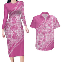 Hawaii Breadfruit Palaka Couples Matching Long Sleeve Bodycon Dress and Hawaiian Shirt Omaomao Ulaula Maile Lei - Polynesian Pride