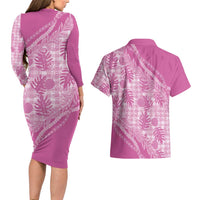 Hawaii Breadfruit Palaka Couples Matching Long Sleeve Bodycon Dress and Hawaiian Shirt Omaomao Ulaula Maile Lei - Polynesian Pride