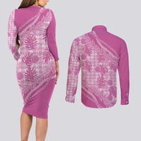 Hawaii Breadfruit Palaka Couples Matching Long Sleeve Bodycon Dress and Long Sleeve Button Shirt Omaomao Ulaula Maile Lei LT9 - Polynesian Pride