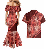 Hawaii Breadfruit Palaka Couples Matching Mermaid Dress and Hawaiian Shirt Ulaula Maile Lei LT9 - Polynesian Pride