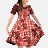Hawaii Breadfruit Palaka Family Matching Puletasi and Hawaiian Shirt Ulaula Maile Lei LT9 Daughter's Dress Red - Polynesian Pride