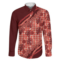 Hawaii Breadfruit Palaka Family Matching Puletasi and Hawaiian Shirt Ulaula Maile Lei LT9 Dad's Shirt - Long Sleeve Red - Polynesian Pride